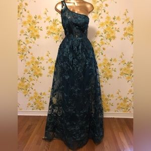 Floral Embroidered Evening Dress Formal Red Carpet Gala Ball Gown green size L